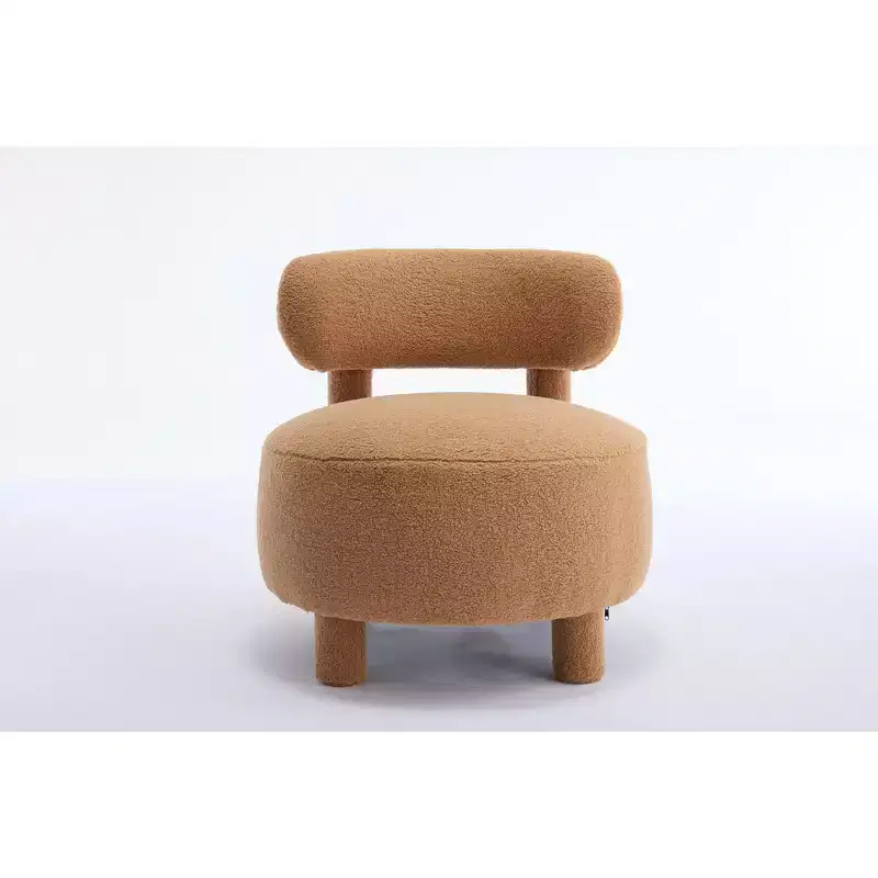 Upholstered Accent Chair Armless Side Chair with Curved Backrest, Teddy/Fur, White/Khaki - ModernLuxe