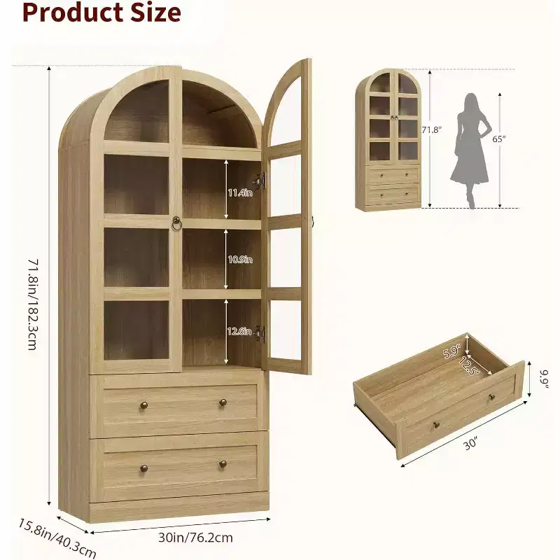 Arched Kitchen Pantry 72 Inch, Farmhouse Storage Cabinet