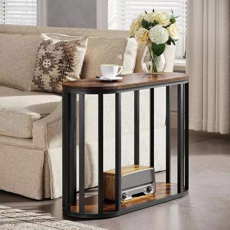 Metal & Wood 2-Tier Narrow End Table, 11.81