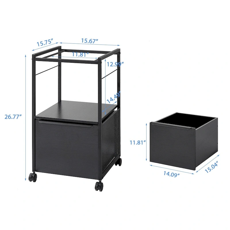 Mobile Vertical File Cabinet with Filing Holders, Printer Stand with Open Storage Shelf, fits A4 or Letter Size for Home Office