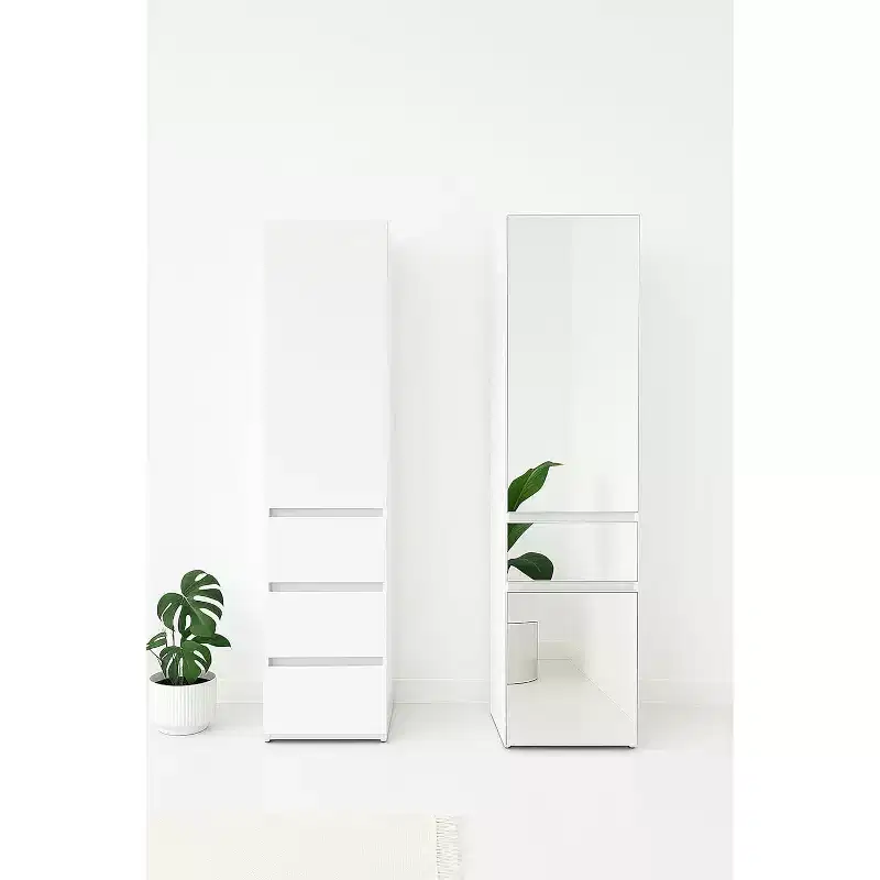Slim Modular Wood Closet Cabinet with Drawers in White