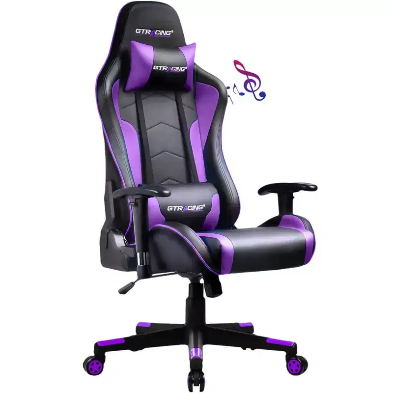 Gaming Chair with Bluetooth Speakers High Back PU Office Chair Purple