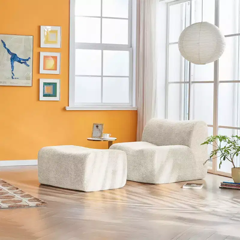 Modern Foam Compression Sofa Lounge Chair with Footrest,Comfy Futon Set Accent Chair for Bedroom,Living Room,Office