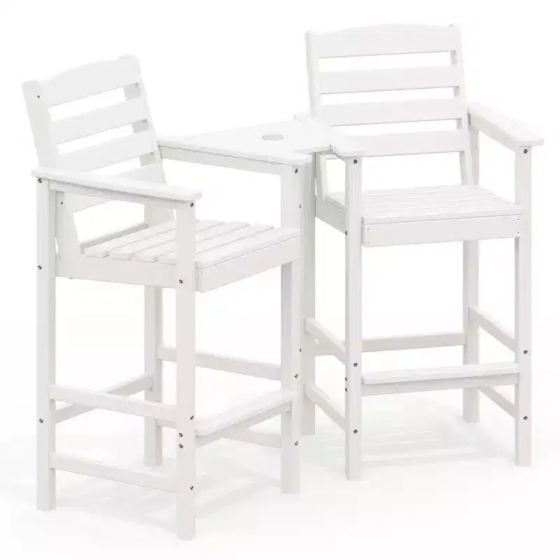Hyleory HDPE Adirondack Bar Height Loveseat with Built-In Side Table, 2-Person Outdoor Double Chair
