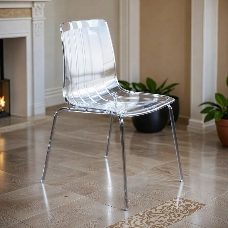 Ralph Acrylic Plastic Dining Chair Chrome Metal Legs Modern Transparent Accent Side Chair for Dining Room & Kitchen