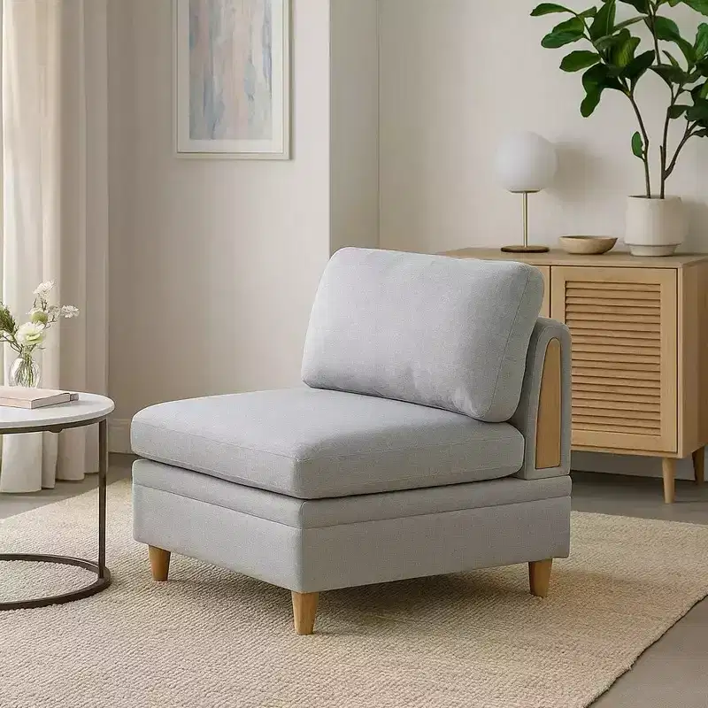 Royal Hampton 37 Inch Modular Armless Sofa Chair, Light Gray Dorris Fabric, Wood