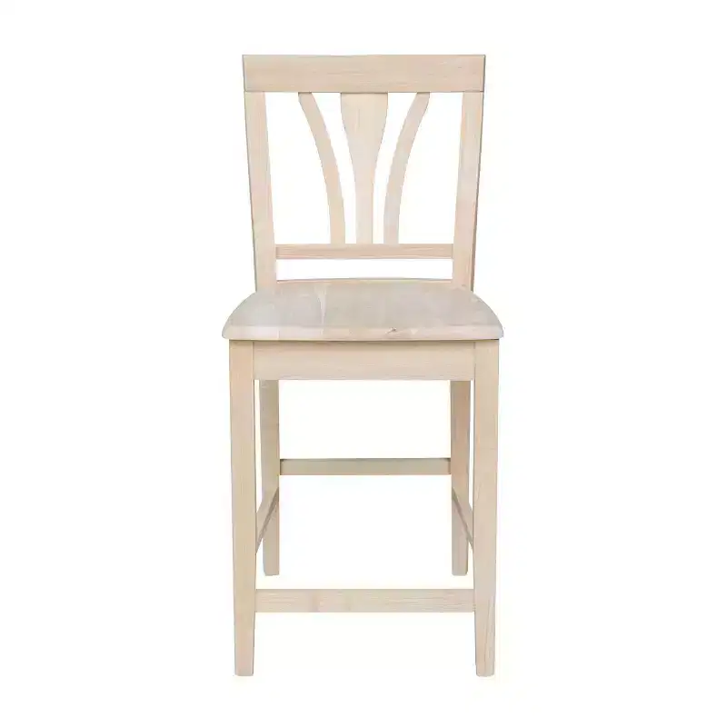24" Fanback Counter Height Barstool Unfinished Solid Parawood, Armless Design, 250lb Capacity