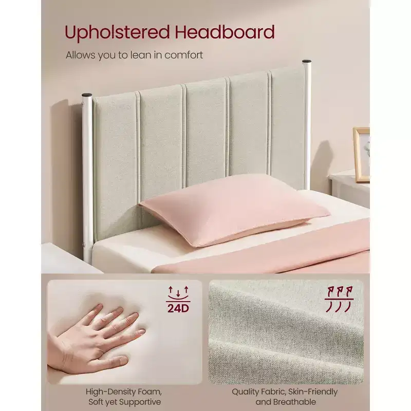 Twin Bed Frame with Upholstered Headboard