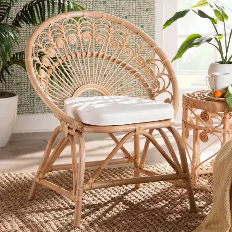 bali & pari Abriella Rattan Peacock Accent Chair Natural Brown: Handcrafted, Bohemian Design, No Assembly Required