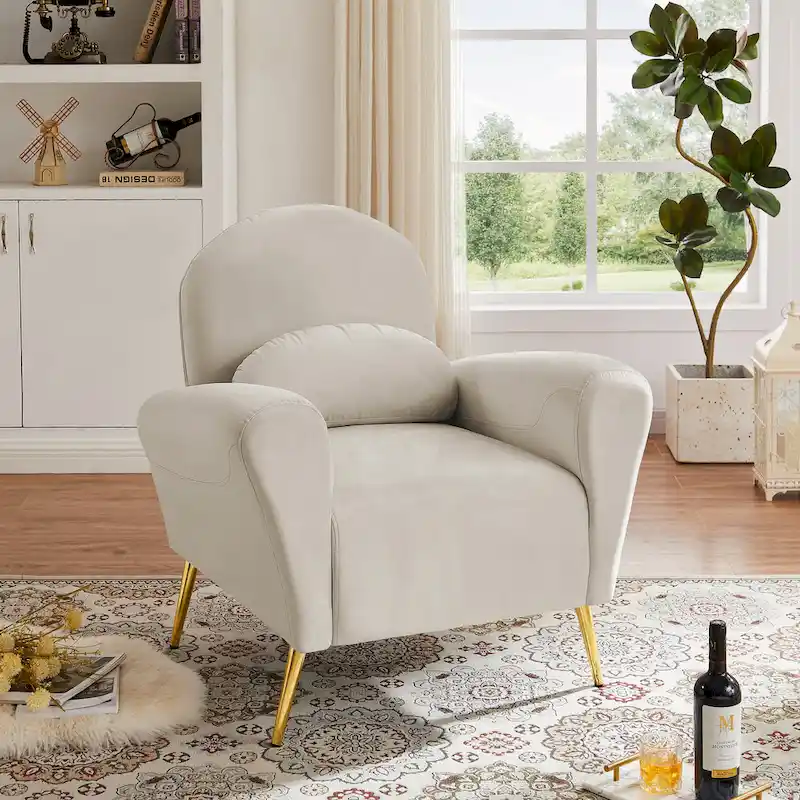 Velvet Accent Chair, Beige / Pink / Green / Blue, Single Seat