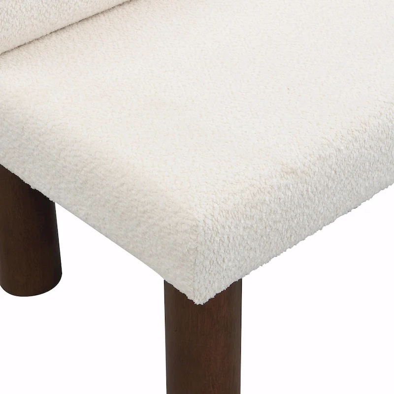 Boucle Fabric Dining Bench - Rubber Wood Legs
