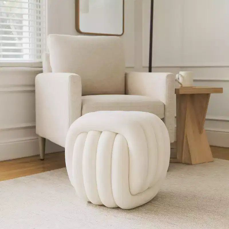 Decorative Knot Stool for Home Decor - Modern Art Inspired Design Ottoman Perfect for Vanity, Bedroom, and Living Room Furniture - 18, White