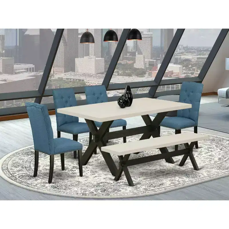 6-Piece Natural Oak Finish Solid Wood Top dining Table with 1-Bench and 4-Chairs with