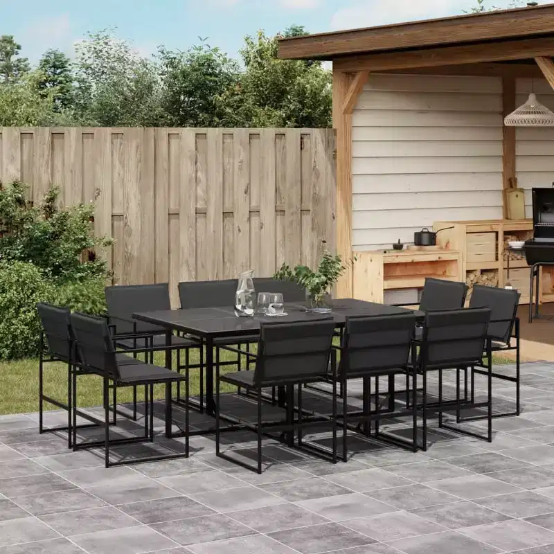 vidaXL 11 Piece Patio Dining Set with Cushions Black Textilene