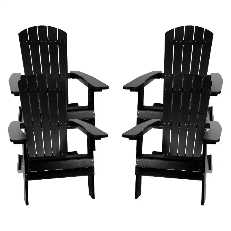 Merrick Lane Set of 4 Poly Resin Folding Adirondack Lounge Chair - All-Weather Indoor/Outdoor Patio Chair