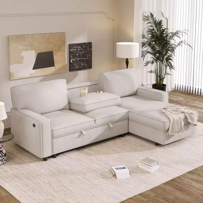 Okak Luxury U-Shaped Sectional Sofa Couch with Hidden Storage Box, 3 Seat Upholstered Sofa W/2 Cup Holder,USB Port for Living Room,Apartment