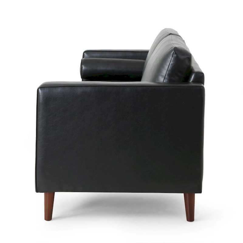 Modern 82.25 Faux Leather 3-Seater Sofa with Wood Legs
