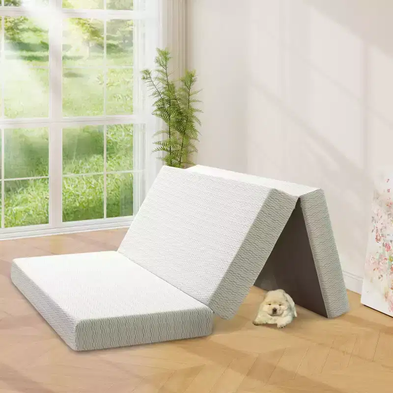 Tri Folding Mattress 6 Inch Memory Foam Trifold Mattress Foldable Washable Cover & Non-Slip Bottom & Storage Bag for Space-Saving Guest Bed, Pet