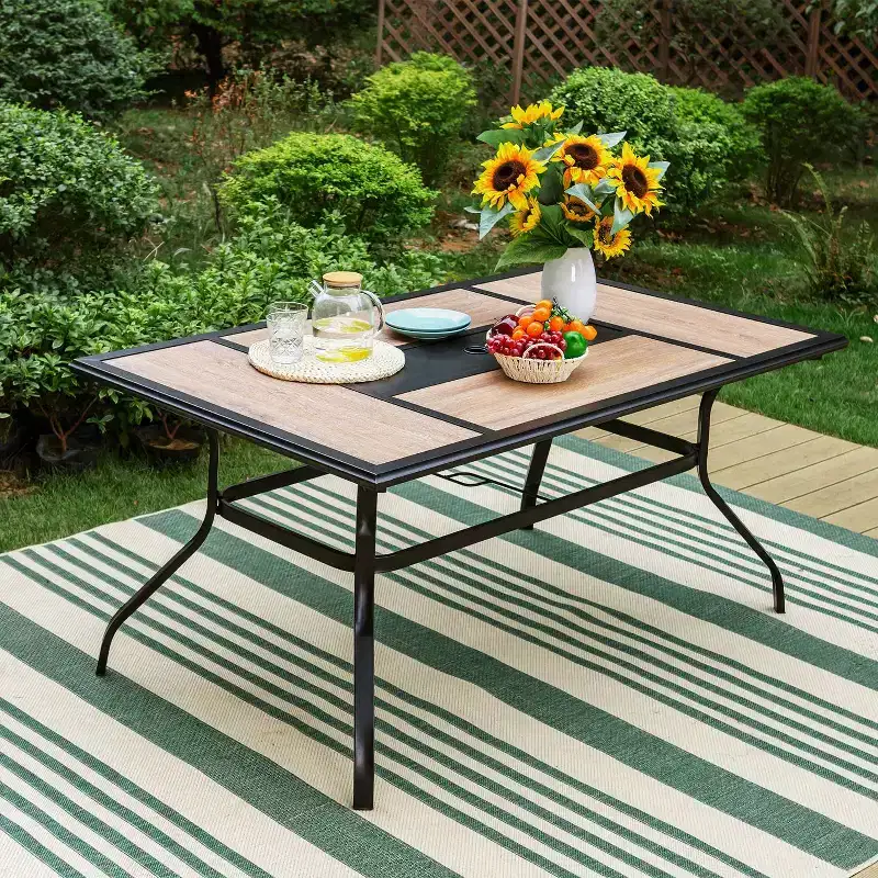 7pc Outdoor Dining Set: Weather-Resistant Steel Frame & Faux Wood - Captiva Designs