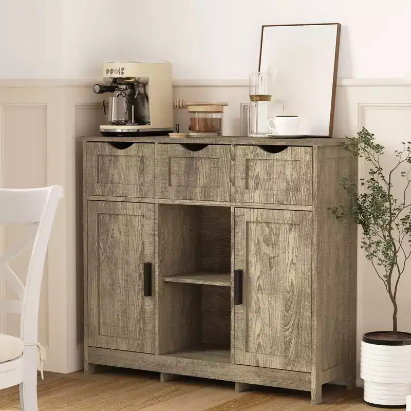 35 Sideboard Buffet Cabinet, Wooden Coffee Bar Cabinet with 3 Drawers, Accent Entryway Console Table