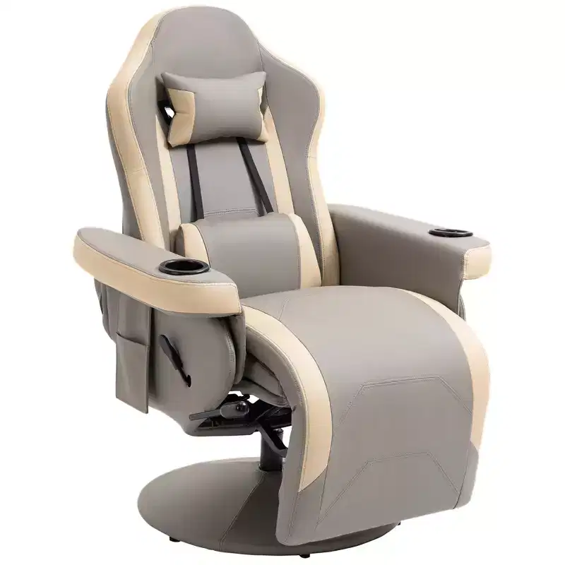 Grey Single-Seat Manual Swivel Recliner Chair with Cup Holder