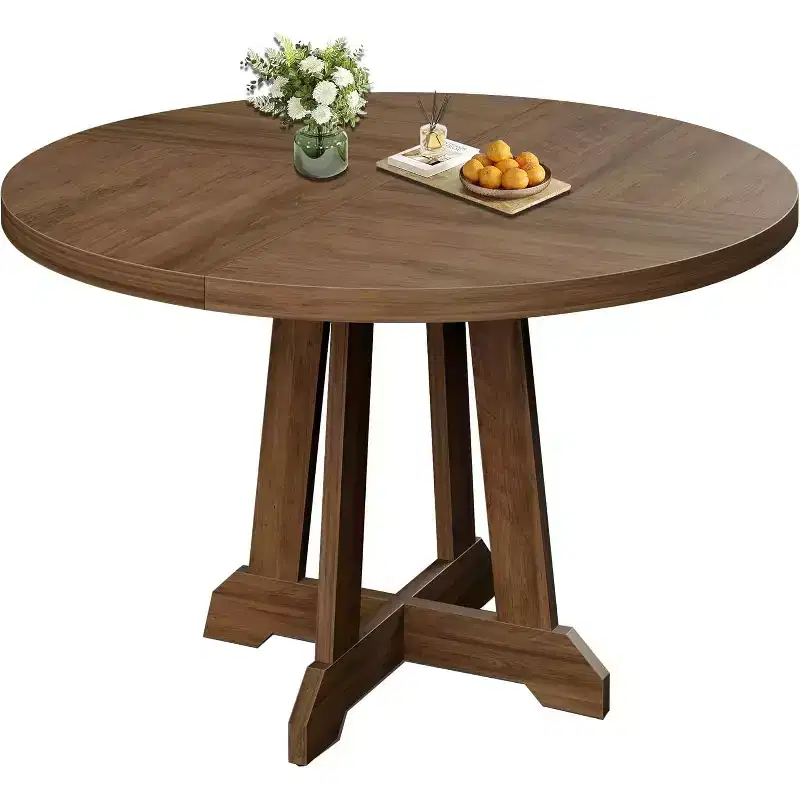 Round Dining Table for 4,Kitchen Dining Room Circle Dinner Pedestal Table,Space Saving Wood Kitchen & Dining Room Furniture,Brown 47-inch Diameter