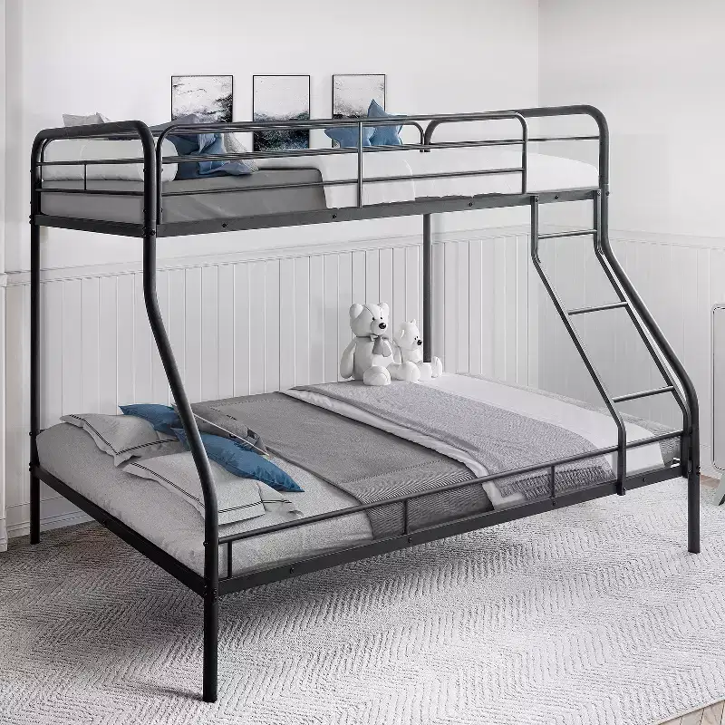 Twin-Over-Full Metal Bunk Bed, Guardrails, Angled Ladder, 10.8