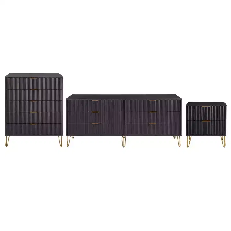 3-Piece Bedroom Set: 5-Drawer Dresser, 6-Drawer Dresser & Nightstand with Anti-Tip Hardware