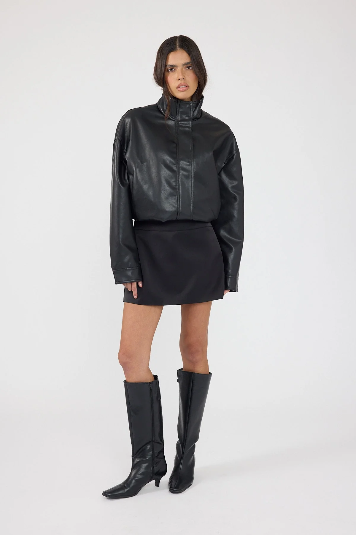 Satin Mid Rise Mini Skirt Black