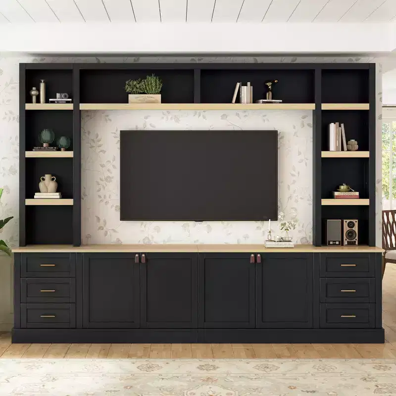 GDFStudio Lucas 102.3 Farmhouse 4-Piece Entertainment Center with Adjustable Shelves