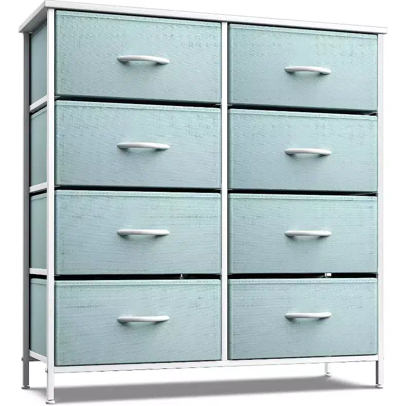8-Drawer Fabric Dresser with Steel Frame and Wood Top