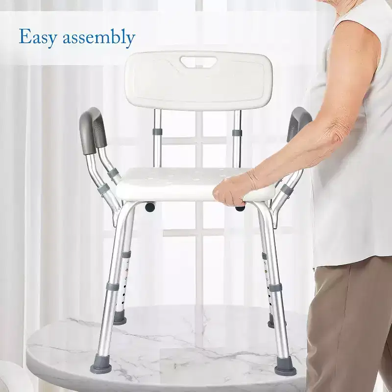 COZONY Shower Chair with Padded Armrests, Adjustable Height Shower Bench 350LB Capacity