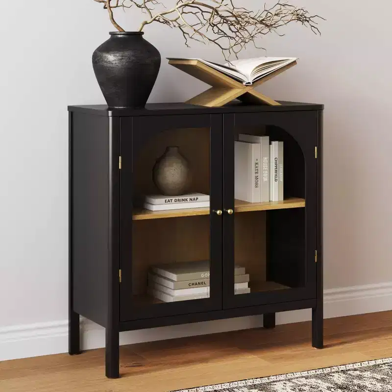 Mason Wood and Glass Door Storage Cabinet