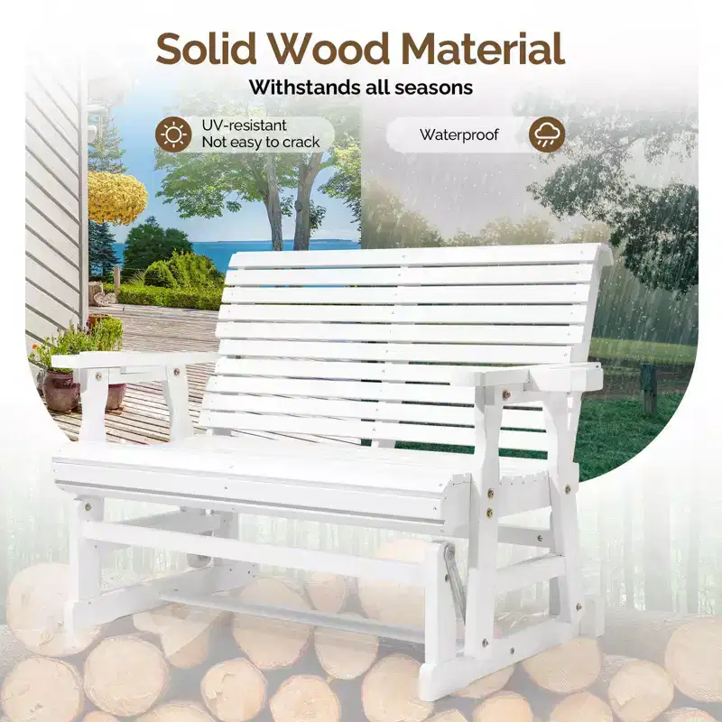Karl Home | 48 in. Solid Wood Patio Glider Bench with Cup Holder