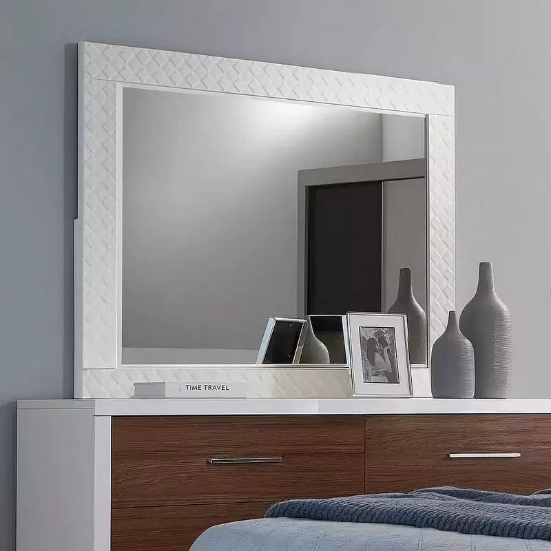 Royal Hampton Dresser Vanity Mirror, High Gloss White Textured Trim