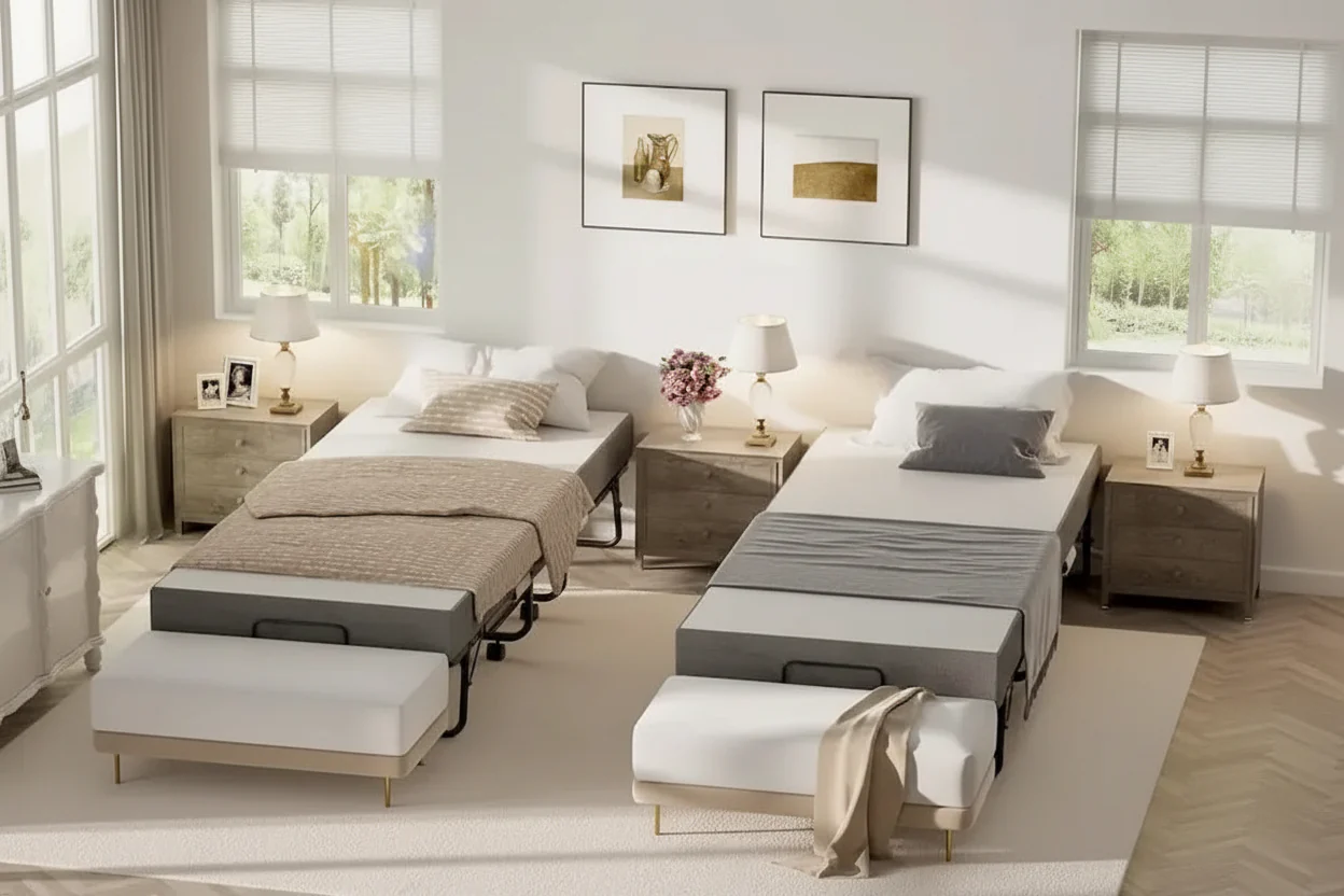Folding Guest Bed with Memory Foam Mattress and Wheels