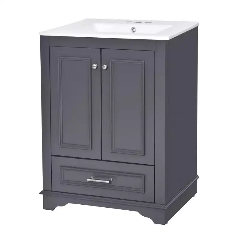 24 Modern Bathroom Vanity, Bathroom Single Sink Cabinet with 2 Doors and 1 Drawer, Adjustable Shelves