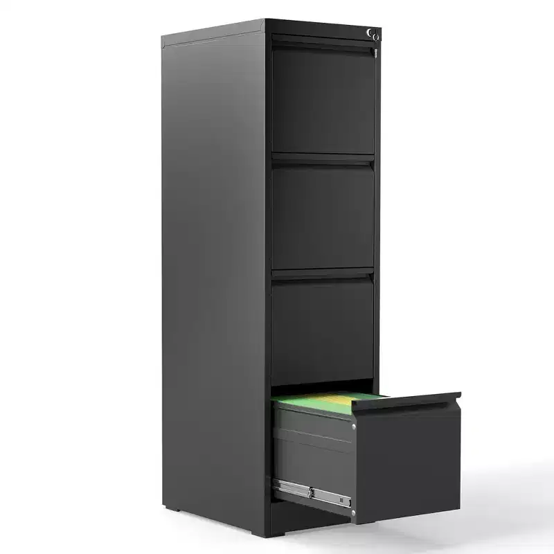 VIYET 52H 4-Drawer Black Metal Vertical File Cabinet with Lock, Steel Filing Cabinet for Home Office, Fits A4/Legal/Letter
