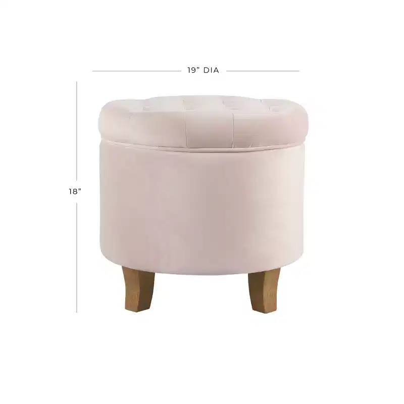 HomePop Velvet Tufted Round Storage Ottoman Pink Blush: Upholstered Footstool, Padded with Unhinged Lid