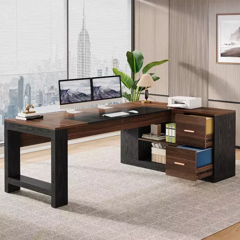78 L-Shaped Executive Desk with Drawers, Large Corner Computer Desk with Cabinet