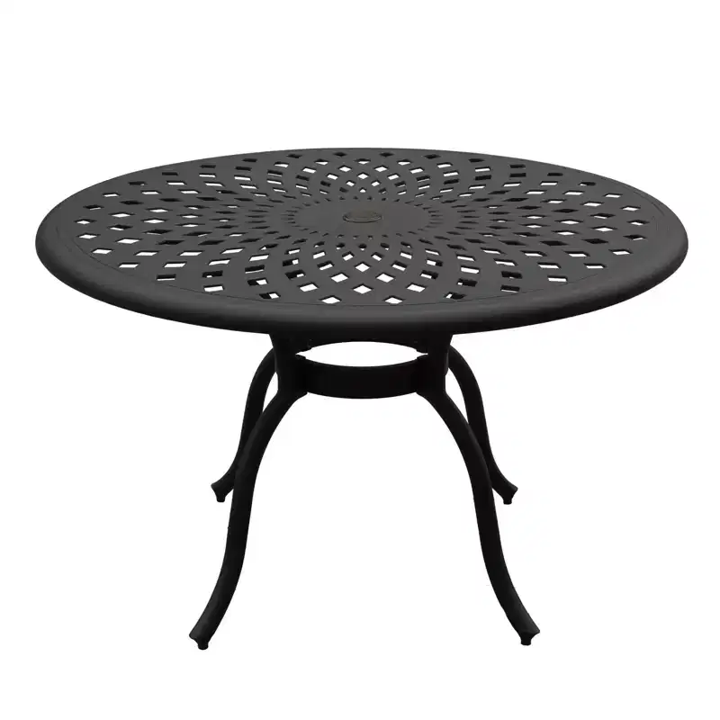 5pc Patio Dining Set with 48" Modern Ornate Outdoor Mesh Aluminum Round Table & Luxury Chairs - Black - Oakland Living: Weather-Resistant