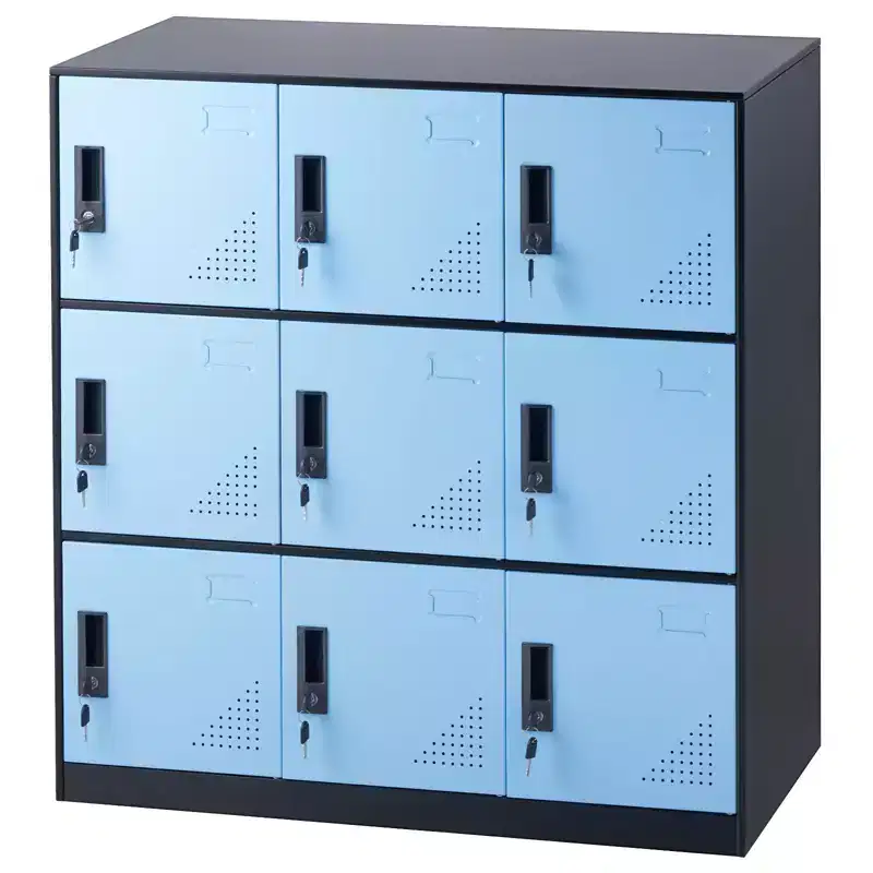 VEVOR Metal Locker for Employees, 9 Doors Storage Cabinet with Card Slot, Employee Lockers with Keys, 66lbs Loading Capacity, Black&Blue