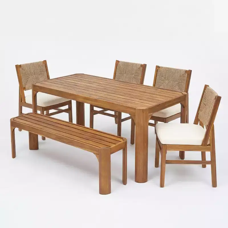 Christopher Knight Home Zayne 6 Piece Patio Rustic Acacia Wood Wicker Dining Set With Cushions