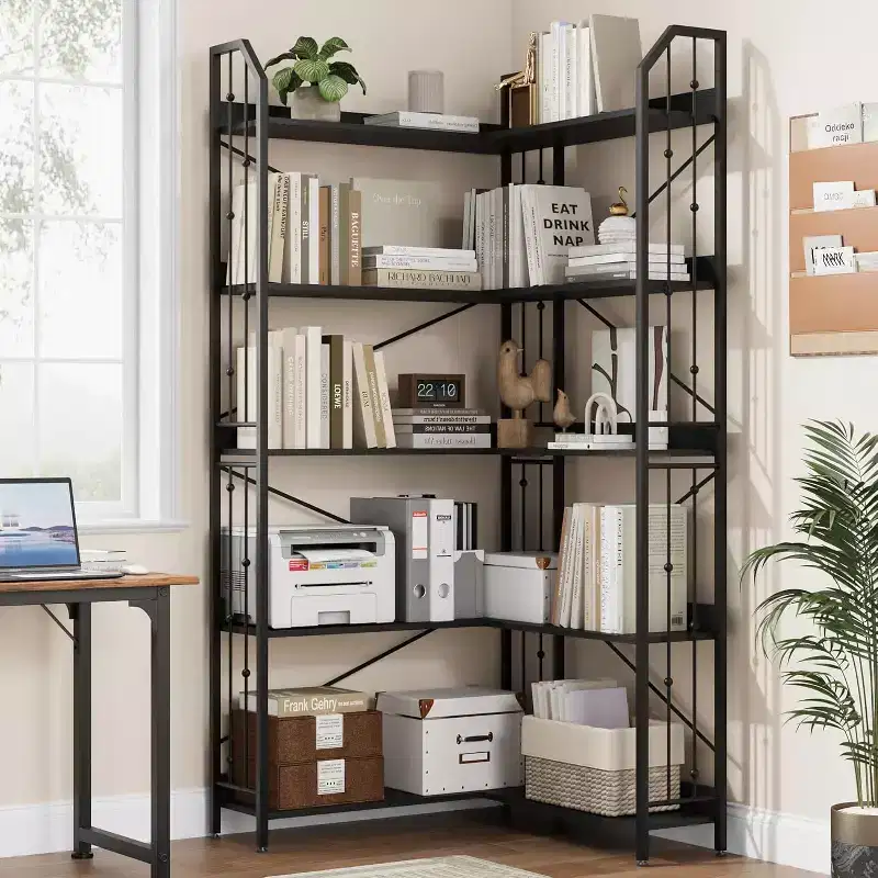 Corner 5 Tier Bookshelf, 72 l Shaped Tall Bookcase Shelf Storage Organizer, Modern Book Shelf for Bedroom, Living Room and Home Office