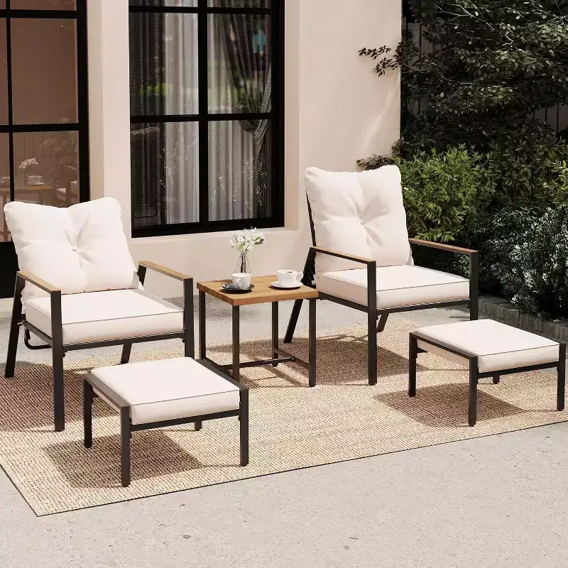 LAUSAINT HOME 5 Pieces Outdoor Patio Conversation Set with Adjustable Reclining Chairs All Weather