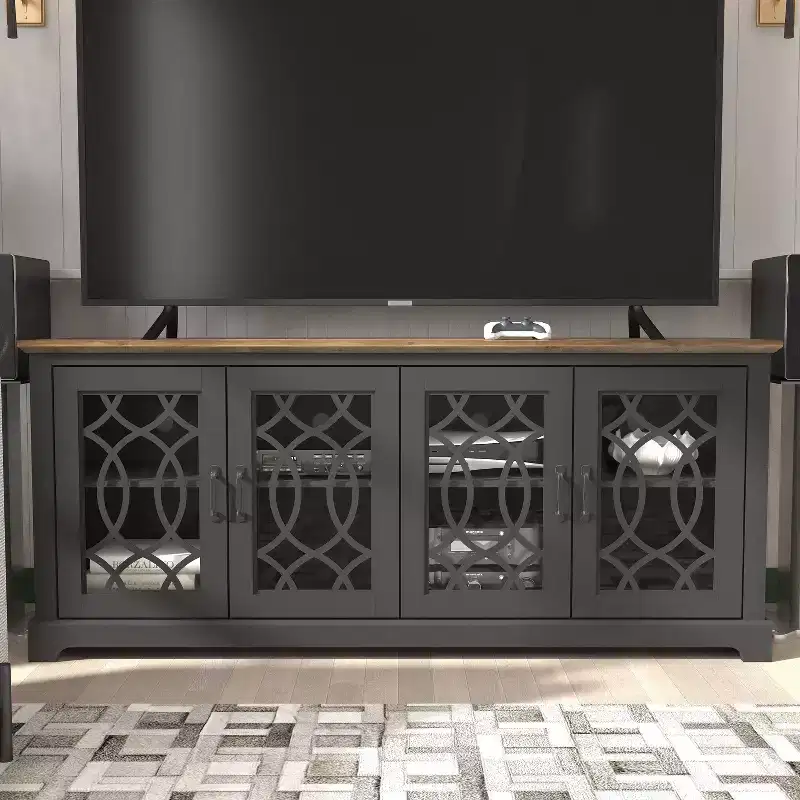 TV Stand with Cutout Doors and Adjustable Shelves 68.2