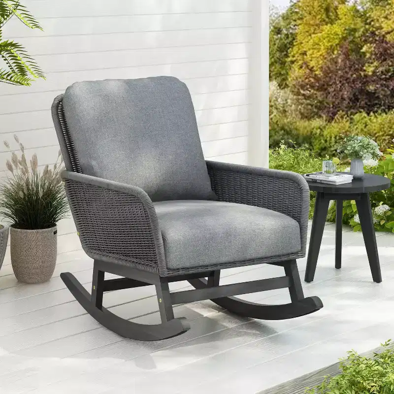 TUYOHW 15 Contemporary Rocking Chair,Set of 1/2,Patio Accent Chair with 4 Cushion,Wicker Recliner Chair for Porch,Backyard,300lbs Capacity