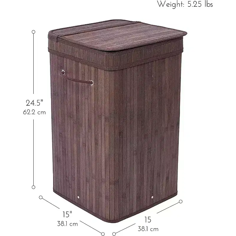BirdRock Home Bamboo Square Laundry Hamper with Lid and Cloth Liner - Espresso