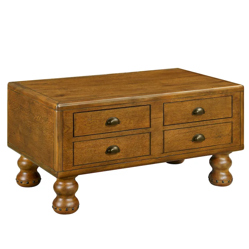 Solid Wood Rectangle Coffee Table with 4 Drawers