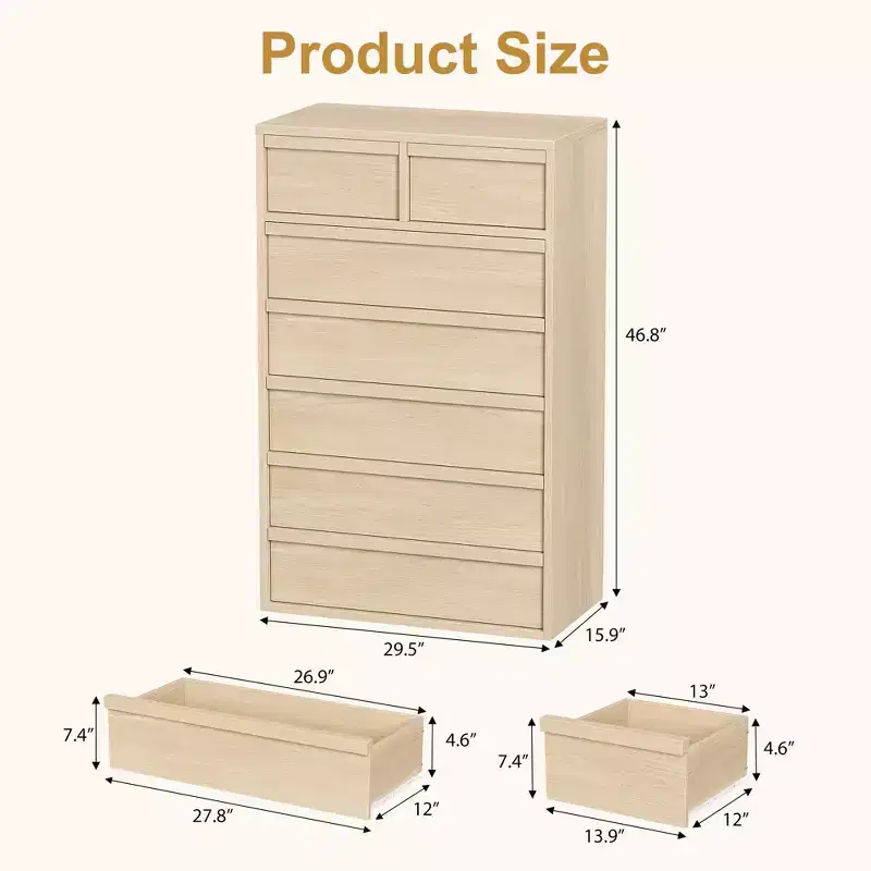 7 Drawer Dresser for Bedroom, Modern Double Dresser Organizer with 7 Drawers Large Storage, Wooden Chest of Drawers for Bedroom, Living Room, Nursery